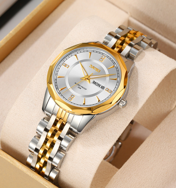 SKMEI 9264 New Arrivals Design Watches Lady Wrist Luxury Brand Gold Wristwatch Waterproof Stainless Steel Quartz Watches