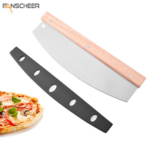 Pizza Knife With Wooden Handle 430 Stainless Steel Half Moon Slicing Tool For Dough And Pizza Cutting - Product Image 5