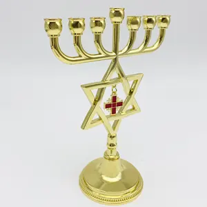 Judaica oro stella di David Menorah con ciondolo croce di Gerusalemme