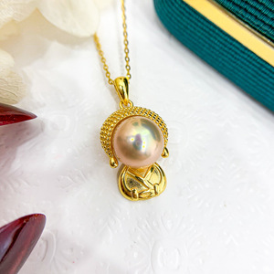 Pendentif en argent S925 de marque WENCHI, style Bouddha, petit collier à breloques, perles de 10-11 mm, accessoire perles lâches de qualité 30714 - Product Image 2