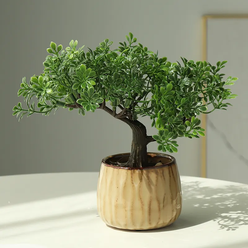Custom 18Hcm Mini indoor plants pine real touch greenery artificial potted plants bonsai tree with ceramic pot