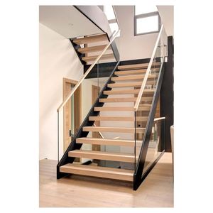 Prima cầu thang nổi cầu thang với kính cong lan can rắn gỗ thẳng cầu thang cho biệt thự - Product Image 1