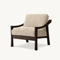 Fauteuil en bois de chêne japonais Wabi-sabi de qualité supérieure, confortable, avec tissu texturé blanc cassé, chaise d'appoint, structure en bois massif, canapé simple pour hôtel