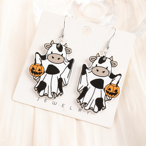 1 par de pendientes de gota de Halloween acrílico vaca fantasma joyería Stud pendiente para mujer chica vacaciones regalo de cumpleaños - Product Image 4