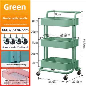 Multi-functional 3-Layer <b>Rolling</b> Trolley Storage Cart PP Mesh Basket Household Kitchen <b>Rack</b> for Food & Garage Use - Product Image 5