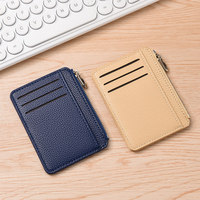 Portefeuille de cartes en cuir véritable haut de gamme avec poche zippée pour pièces de monnaie, porte-cartes de crédit minimaliste premium, cadeau de voyage pour cadres