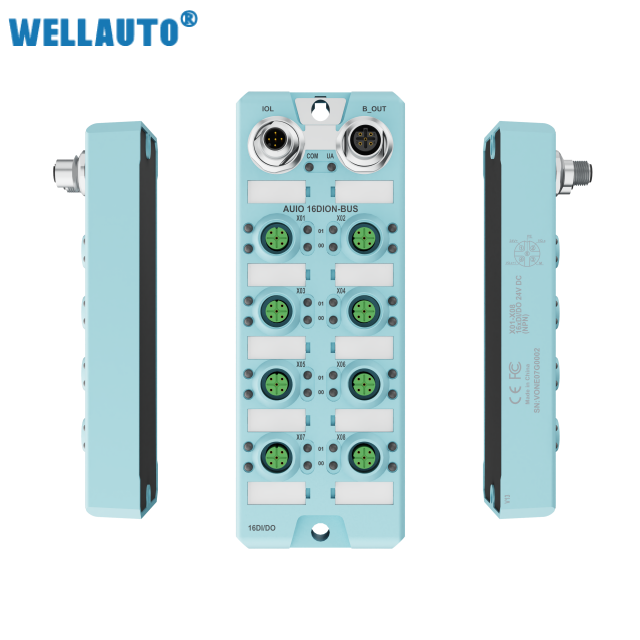 WELLAUTO AUIO 16DION-T IO-Link Slave 16 DI/DO NPN 8*M12 24 VDC Supply Voltage IP67 Protection COM3 Transmission Four-level