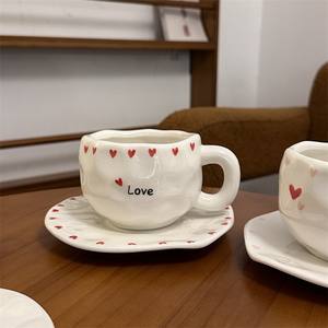 Ensemble de tasse et soucoupe en céramique à thème (Amour/Cœur/Nœud/Tulipe) - Vaisselle mignonne pour le café/le thé à la maison - Product Image 3