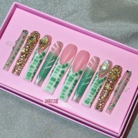 Pointes d'ongles en acrylique faites à la main sur mesure de luxe avec strass Vente en gros avec presse française pour Nail Art avec des doigts papillon stiletto