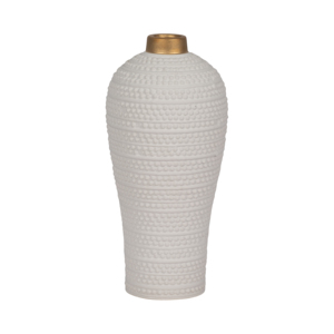 Vaso in ceramica testurizzata con bordo in metallo e accenti a punti in rilievo per l'arredamento del soggiorno. - Product Image 3