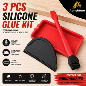Kit <span class=keywords><strong>de</strong></span> colle silicone 3 pièces pour le <span class=keywords><strong>travail</strong></span> <span class=keywords><strong>du</strong></span> bois – Ensemble d'application avec pinceau, spatule, plateau et racloir – Outils <span class=keywords><strong>de</strong></span> colle à bois réutilisables et faciles à nettoyer - Product Image 1