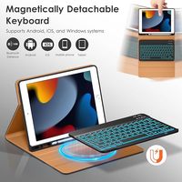 Étui rétro-éclairé pour iPad 9e/8e/7e génération 10.2 ", 2021/2020/2019, clavier sans fil détachable, couverture folio en cuir avec clavier