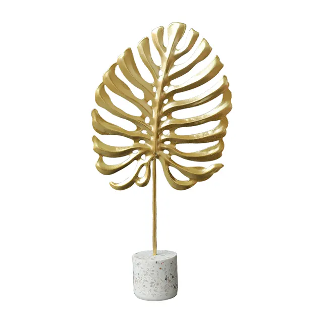 Brilliant gold luxury artificial Turtle back bamboo leaves with Terrazzo base for table decoration decor accessories