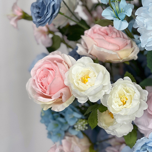 Fleurs artificielles réalistes en soie bleue et rose clair, hortensias et roses, pour la décoration de fond de mariage, accessoires de rentrée scolaire - Product Image 4