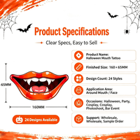 Autocollants de tatouage temporaire pour la bouche Halloween, dents de vampire imperméables, tatouages temporaires pour le visage, pour cosplay, fête, bar, vacances, maquillage corporel, décalcomanies