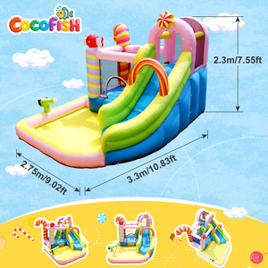 Casa de Brinco Inflable Cocofish con Tobogán, Área de Juegos para Niños Pequeños y Niños, <span class=keywords><strong>Castillo</strong></span> Inflable Oxford Candy para Actividades Familiares - Product Image 2