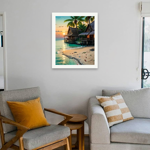 Kit di pittura tropicale con numeri per adulti-capanne fai da te sulla <span class=keywords><strong>spiaggia</strong></span> e palme al tramonto 16x20 pollici, regali d'arte senza cornice - Product Image 4