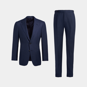 Abito Monopetto da <span class=keywords><strong>Uomo</strong></span> Personalizzabile OEM <span class=keywords><strong>Blu</strong></span> <span class=keywords><strong>Navy</strong></span> Taglie Forti in Lana Seta e Lino, Slim Business Casual Multi-trama - Product Image 6