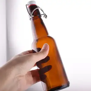 11oz boş Amber kahverengi çakmaktaşı renkli 330ml Flip Top salıncak üst cam bira şişesi ev bira için