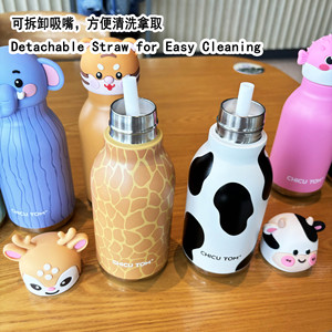 Vaso Infantil de Acero Inoxidable con Diseño de Animales de Dibujos Animados, Aislado al Vacío, Antiderrames, Portátil, con Pajita, Mantiene la Temperatura de 12 a 24 Horas - Product Image 6