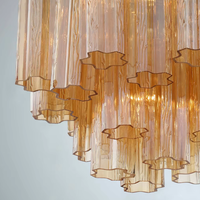 Lustre moderne de luxe en métal doré avec cylindre en verre ambré de Murano, LED, garantie de 3 ans, haute luminosité, éclairage anti-éblouissement