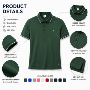 Camiseta Polo Premium con Logotipo Personalizado, Unisex, Cuello con Ribete, Transpirable, Ropa de Golf, Uniforme de Equipo, Venta al por Mayor, 10 Colores, Verde Bosque - Product Image 4