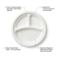 Assiettes rondes en fibre de canne à sucre de 8,86 pouces, résistantes, écologiques et compostables pour les barbecues, les pique-niques et les fêtes en plein air