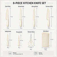 Ensemble de 8 couteaux de cuisine en acier inoxydable avec revêtement antiadhésif, avec bloc de rangement, manche ergonomique ambidextre, couteaux de chef durables