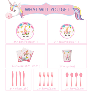 Suministros de fiesta de cumpleaños para niños, juego de platos de papel con tema de unicornio, juego de <span class=keywords><strong>vajilla</strong></span> desechable para fiesta de cumpleaños para niños - Product Image 2