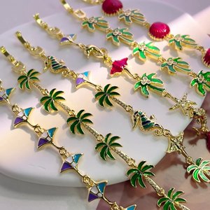 Gioielli estivi placcati in oro 18K Manta alberi di cocco cavallucci marini <span class=keywords><strong>bracciale</strong></span> a catena <span class=keywords><strong>con</strong></span> zirconi alla moda braccialetti di animali marini - Product Image 3