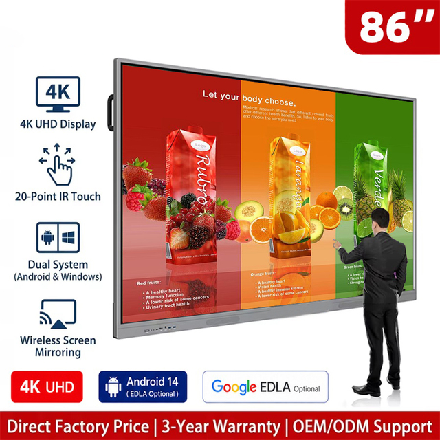 65 75 86 100 110 Inch Digital Classroom Interact Display Touch Screen Flat Panel Interactive Whiteboard Smart Board