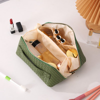 Trousse de Maquillage Double Couche Pratique pour Femme, Style Valise de Voyage, Grande Capacité, Résistante à l'Eau, Trousse de Toilette Tendance en Polyester avec Fermeture Éclair Réutilisable