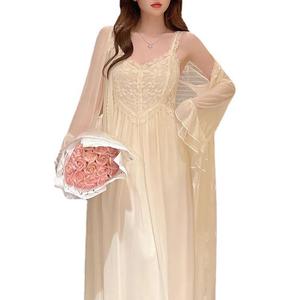 Nouveau pyjama à bretelles maille ample français maison Modal dentelle Robe ensemble luxe automne pur luxure style pyjama deux pièces ensemble - Product Image 5