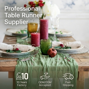 Chemin de table personnalisé en <span class=keywords><strong>gaze</strong></span> de polyester bleu ciel rustique, écologique, pour la maison, les réceptions de mariage et les fêtes de Noël - Product Image 5