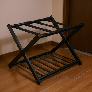Porte-bagages pliant en métal avec étagère pour valises, mobilier d'hôtel, design minimaliste - Product Image 2