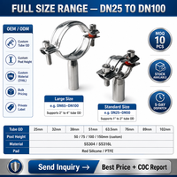 Support de tuyau droit en acier inoxydable 304 poli CNJS 19.1-101.6mm avec filetage femelle, collier de serrage pour tuyau d'eau