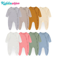 Nouveau-né bambou coton pieds combinaison hiver couleur unie bébé barboteuse sac de couchage avec Double fermeture éclair respirant bébé pyjamas