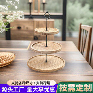 ชั้นวางขนมสองชั้นสไตล์ยุโรป ถาดเค้กไม้ทรงกลม สำหรับงานเลี้ยงวันเกิด - Product Image 5