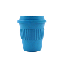 Tasse à café en paille de blé 12OZ, dégradable avec couvercle, en fibre de bambou, jetable et réutilisable, tasse de voyage en plastique