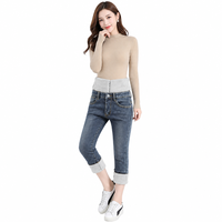 Jean en denim tricoté décontracté d'hiver pour femme, taille haute, coupe droite, épais, chaud, doux et moelleux, écologique, idéal pour le fitness