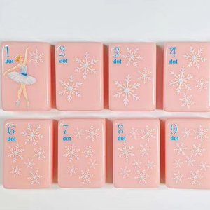 Tessere Mahjong in Acrilico Stile Americano con Stampa Ballerina Schiaccianoci e Fiocco di Neve Rosa Pallido, per Regalo di Natale, Gioco per Feste di Ragazze - Product Image 1
