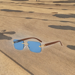 Gafas de Sol Rectangulares Sin Montura 24511 Unisex UV400 con Patillas de Imitación Madera Ligeras y Cómodas - Product Image 3