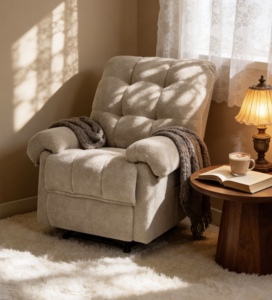 Modern Camel Recliner <b>Chair</b> Overstuffed Armchair Manual Recliner Massage Living Room Seating Reading <b>Chair</b> <b>Padded</b> Footrest - Product Image 3