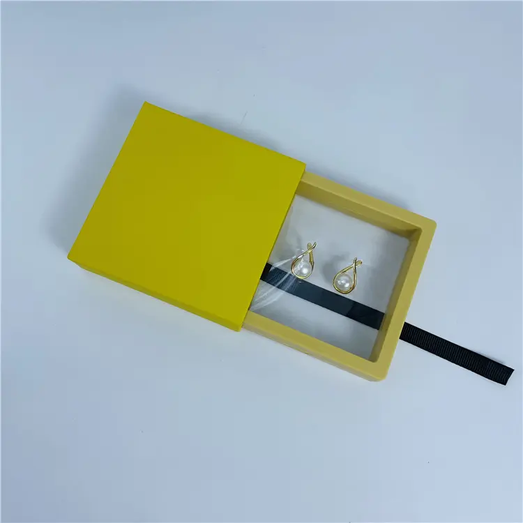 작은 투명 노란색 플라스틱 상자 보관 진주 귀걸이 재활용 노란색 종이 판지 보석 선물 서랍 상자 포장