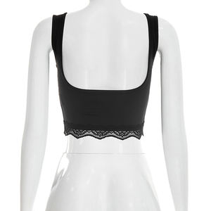 Viviblook C26TP042 Women Summer <b>Vest</b> New Casual Crop <b>Top</b> for Ladies Solid Color <b>Lace</b> Sexy Sleeveless Tank <b>Top</b> - Product Image 5