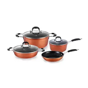 Luxurious Copper Cookware Sets Granite Non Stick Cookware Set With Tempered Glass Lid