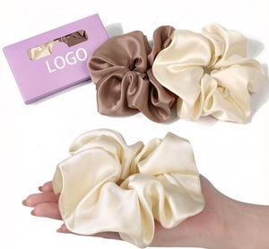 Custom Logo 100% Mulberry Silk Oversized Scrunchies Soft Smooth Frizz Breakage Prevention No Damage Hair Ties - Product Image 1