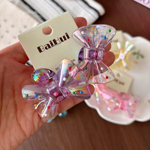 Élastique à cheveux pour enfants en acrylique transparent et mignon en forme de nœud, points laser colorés pour queue de cheval de filles - Product Image 3