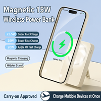 Batterie externe magnétique sans fil 20000mAh 22.5W à charge rapide avec câble intégré, support pliable et entrée USB Type-C