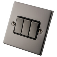 Offre Spéciale haute qualité UK Standard Design moderne noir Nickel 3 gangs interrupteur d'éclairage mural 2 voies